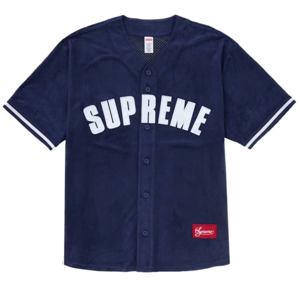 NWT Supreme Ultra Suede Mesh Baseball Jersey - Navy - Small